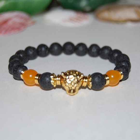 Lava Bracelet,Leopard Bracelet,Lava Stone 8mm Beads,Lava Leopard Bracelet - Picture 2 of 3